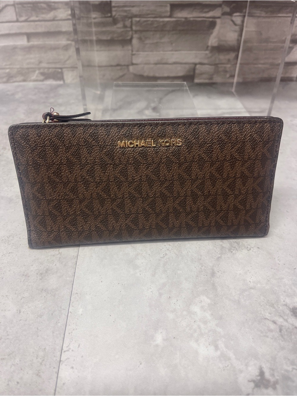 Michael Kors Kimberly Brown/Red Large Satchel & Matching Wallet Merlot Multi - Picture 8 of 14